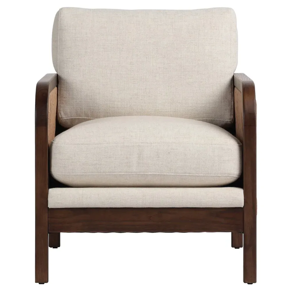 Marcella Woven Rush Arm Chair - Beige, Ash Wood