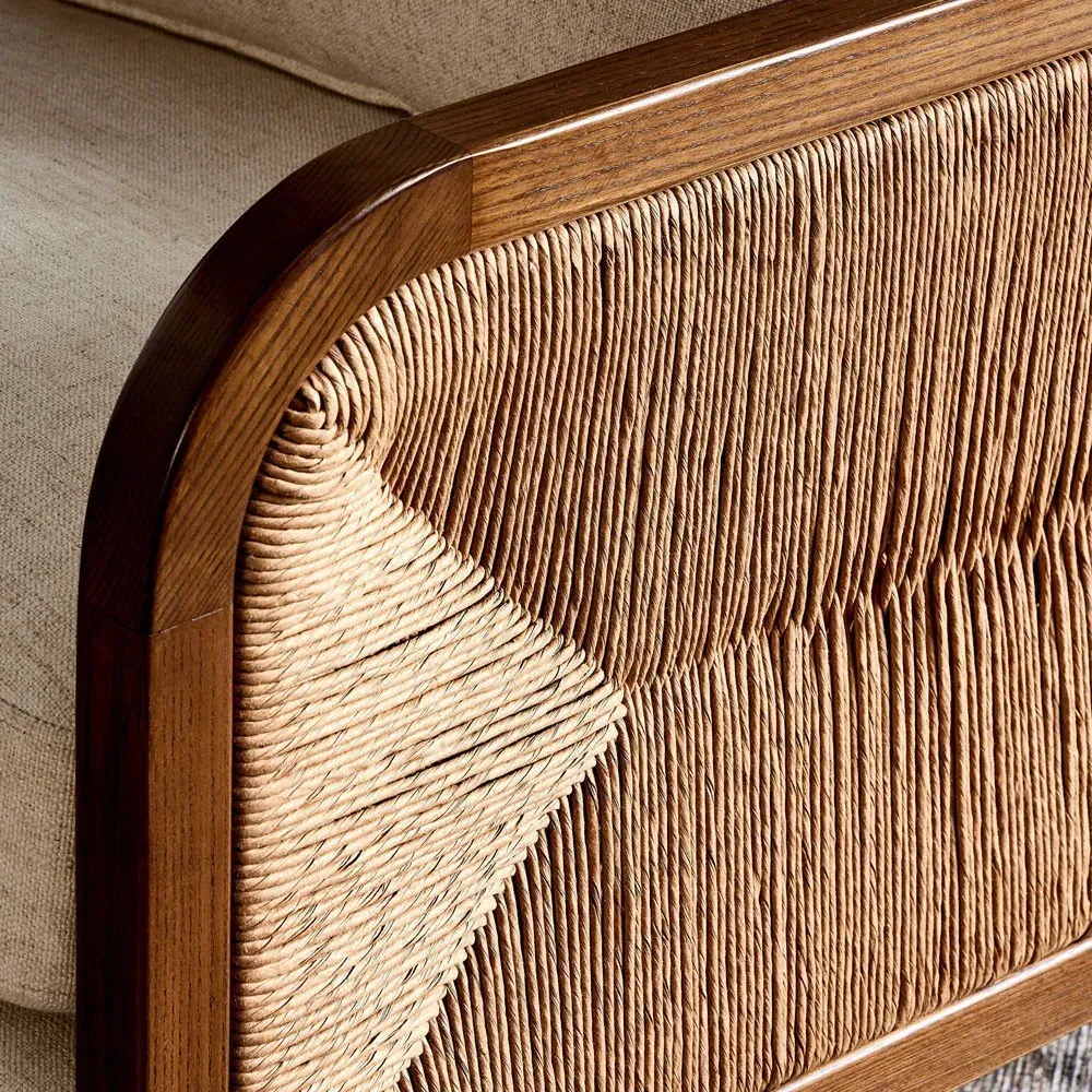 Marcella Woven Rush Arm Chair - Beige, Ash Wood