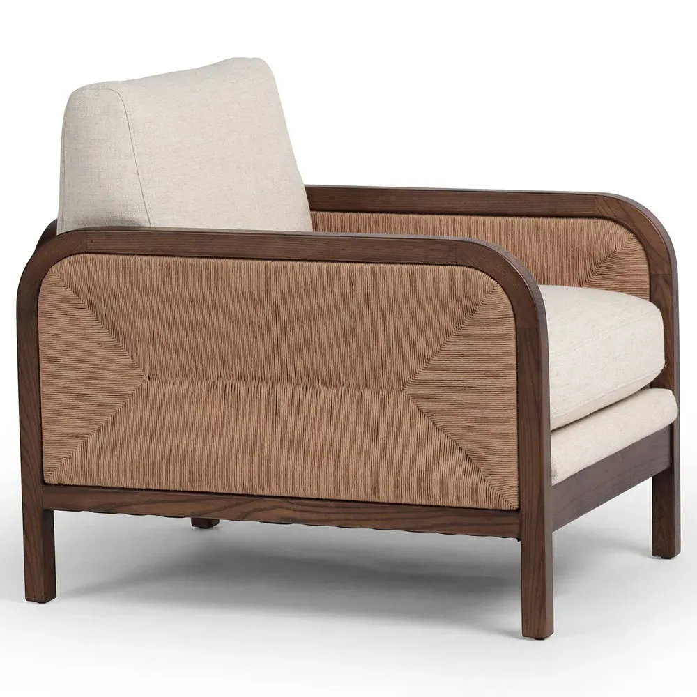 Marcella Woven Rush Arm Chair - Beige, Ash Wood