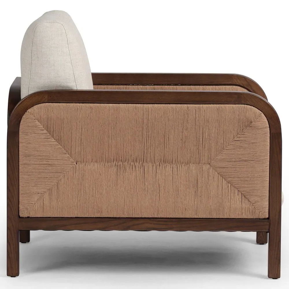 Marcella Woven Rush Arm Chair - Beige, Ash Wood