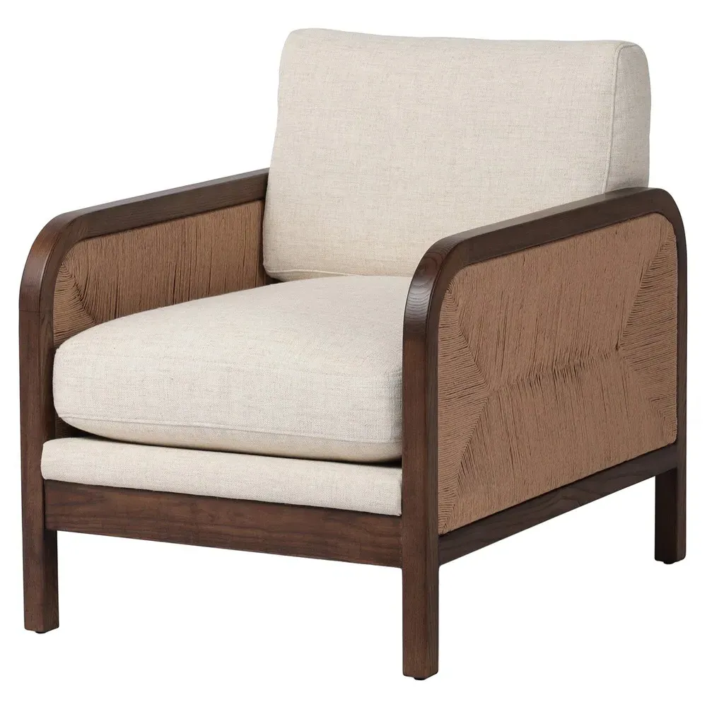 Marcella Woven Rush Arm Chair - Beige, Ash Wood image
