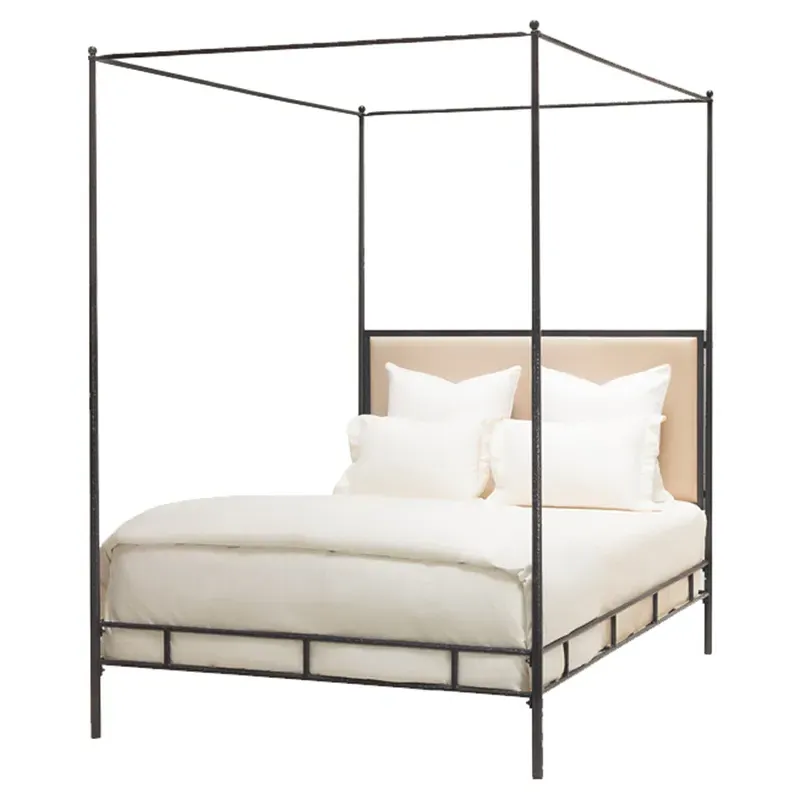 Marco Cal King Size Canopy Bed - Bronze, Leather