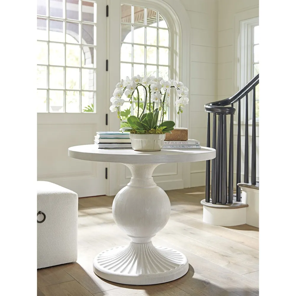 Marco Round Entry Table - White, Mahogany