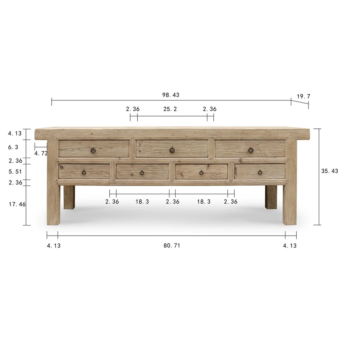 Marcus 7 Drawer Sideboard - Brown, Pine Wood