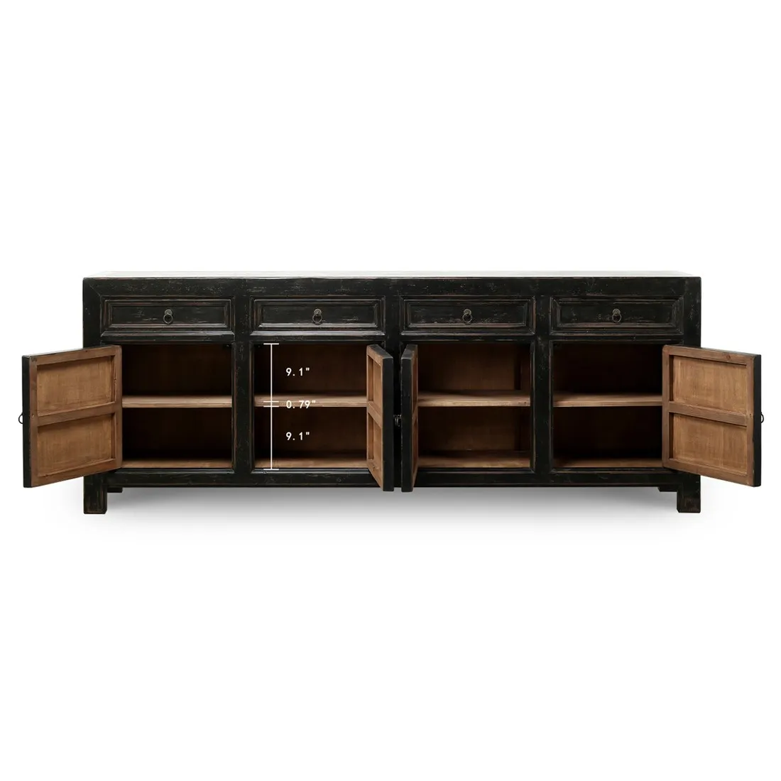 Marcus Sideboard - Distressed Black, Pine Wood