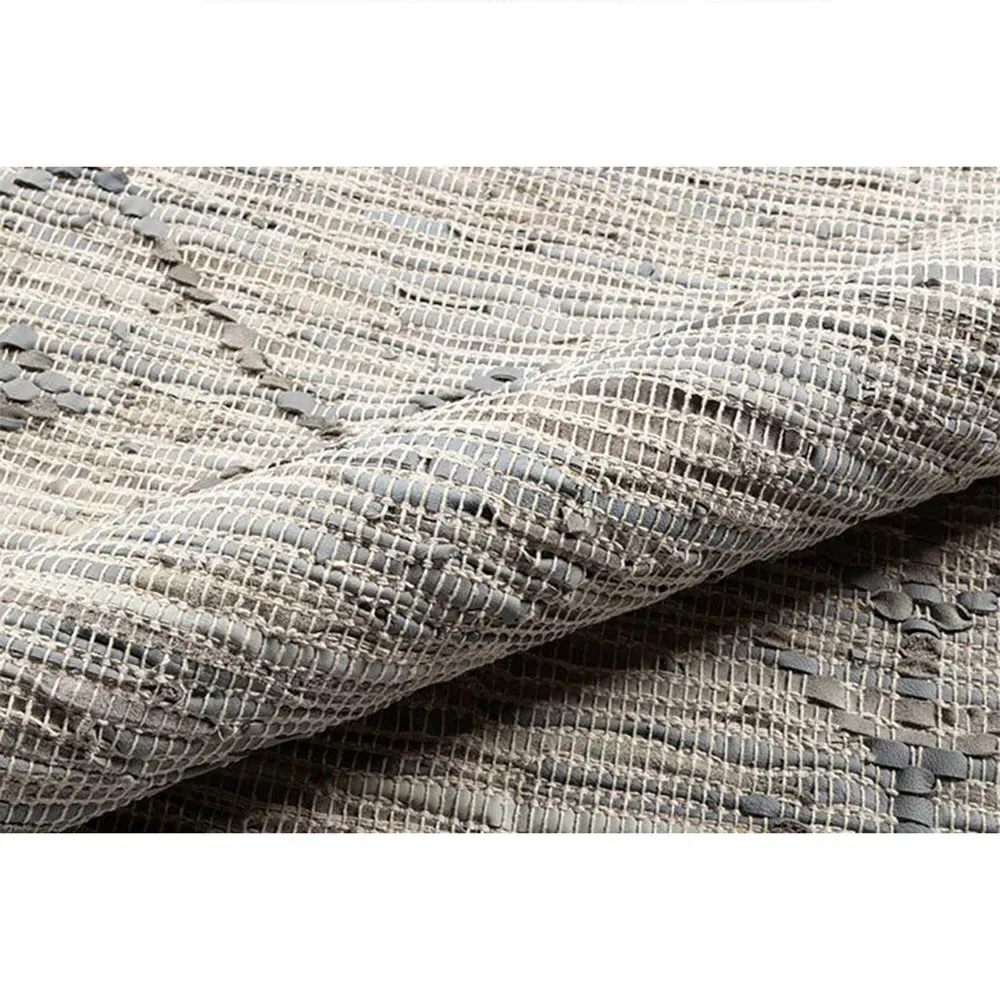 Mardox Geometric Patterned Rug - Grey, Leather