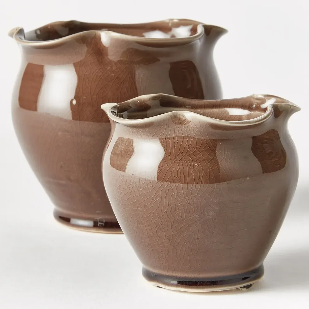 Marga Ruffled Outdoor Planter Set of 2 - Brown, Ceramic