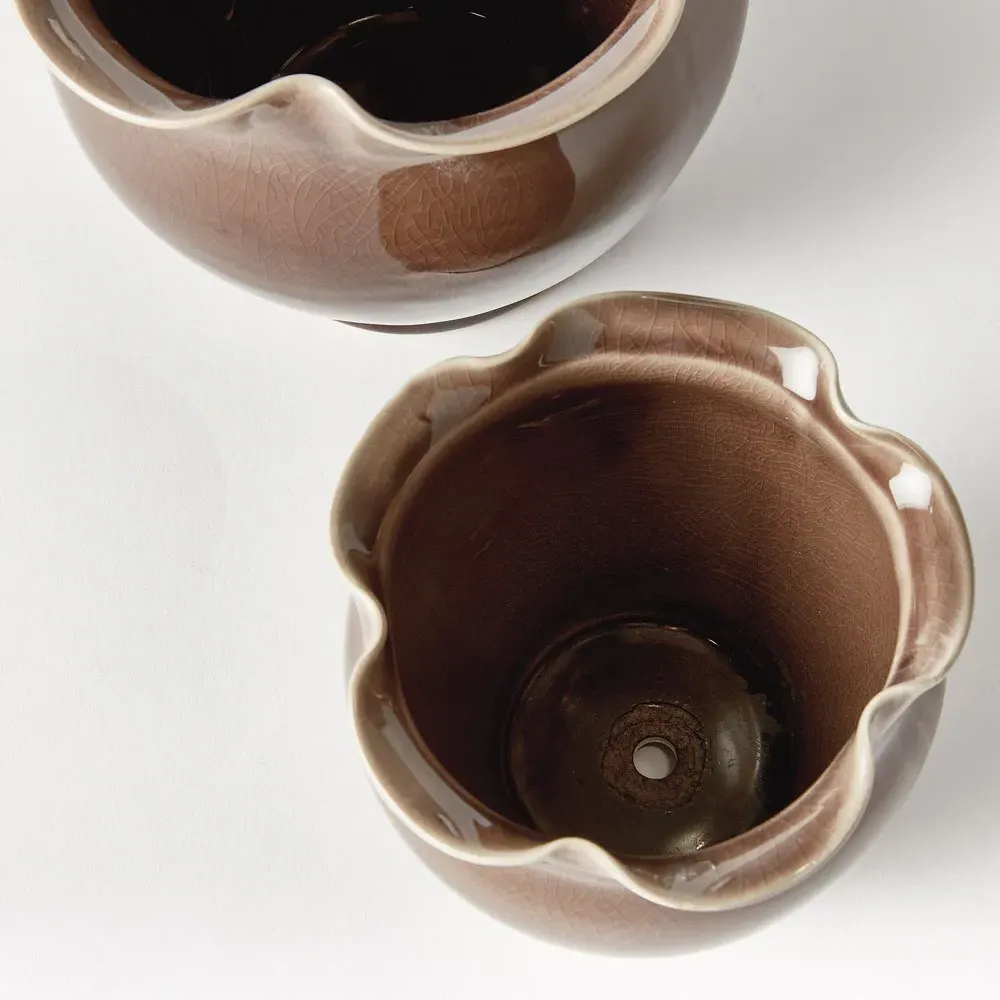 Marga Ruffled Outdoor Planter Set of 2 - Brown, Ceramic
