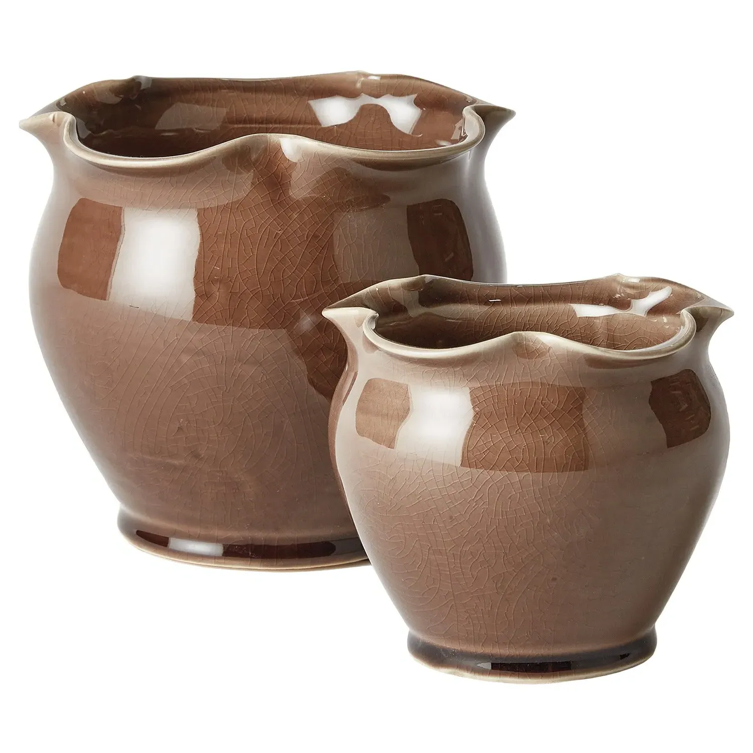 Marga Ruffled Outdoor Planter Set of 2 - Brown, Ceramic image