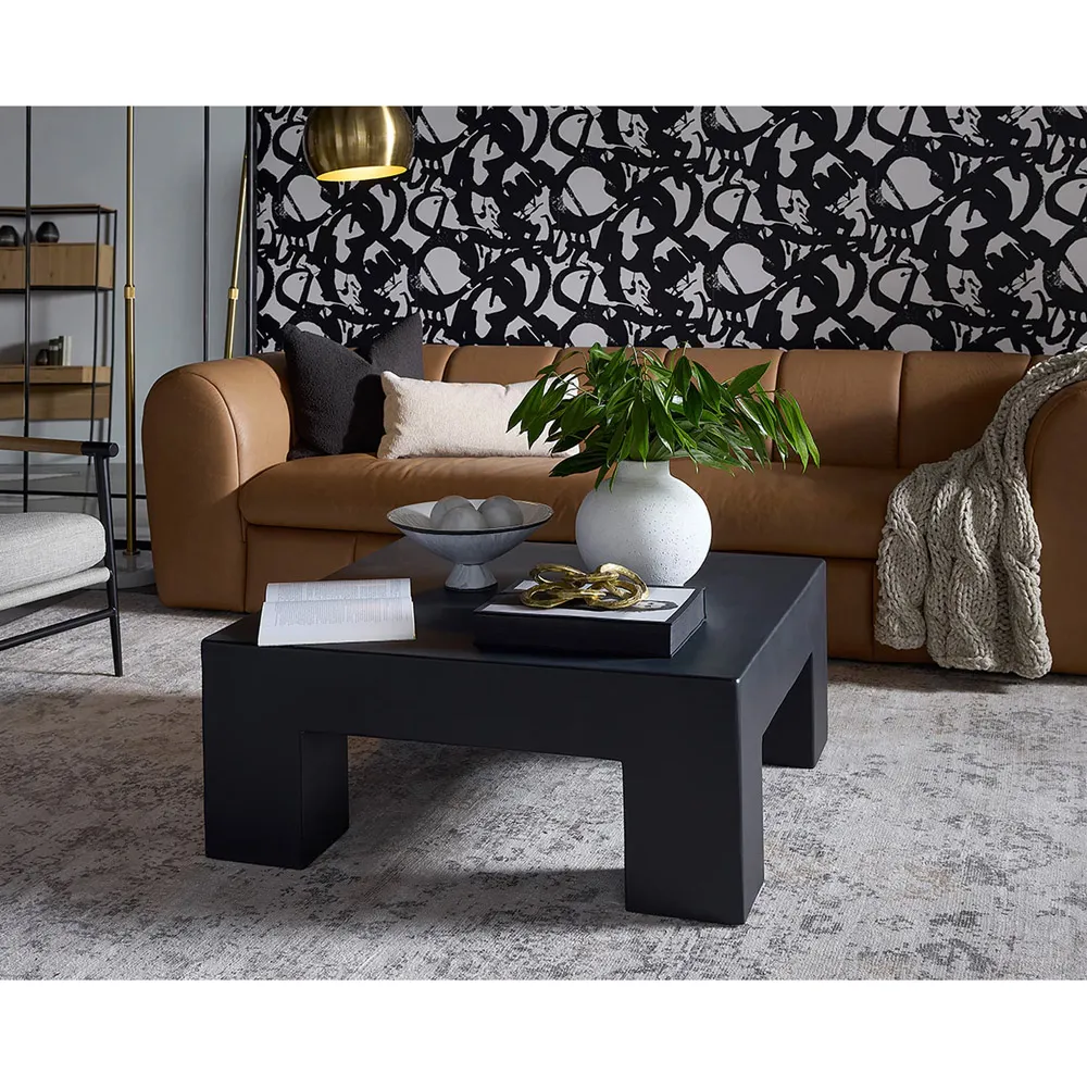 Margie Round Outdoor Coffee Table - Black, Concrete