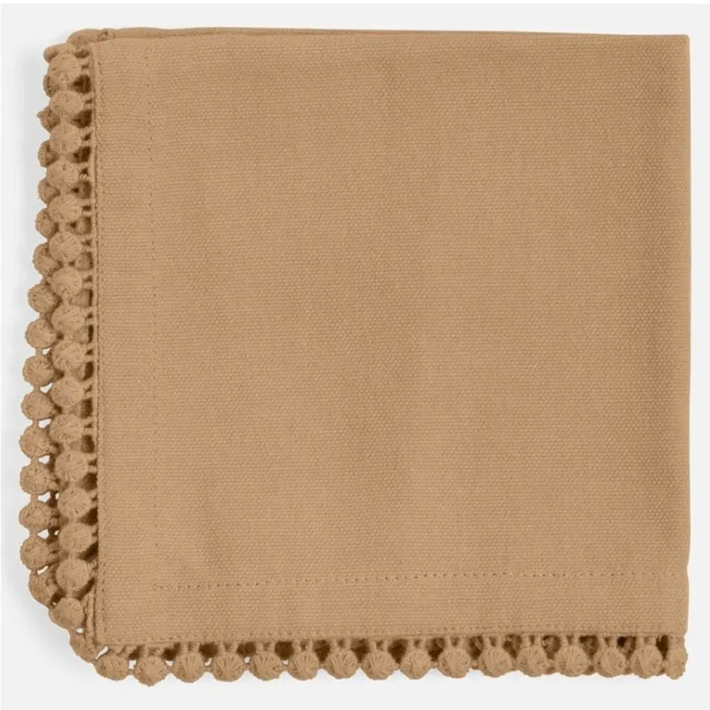 Margot Napkin Set with Pom Pom Border - Beige, Cotton