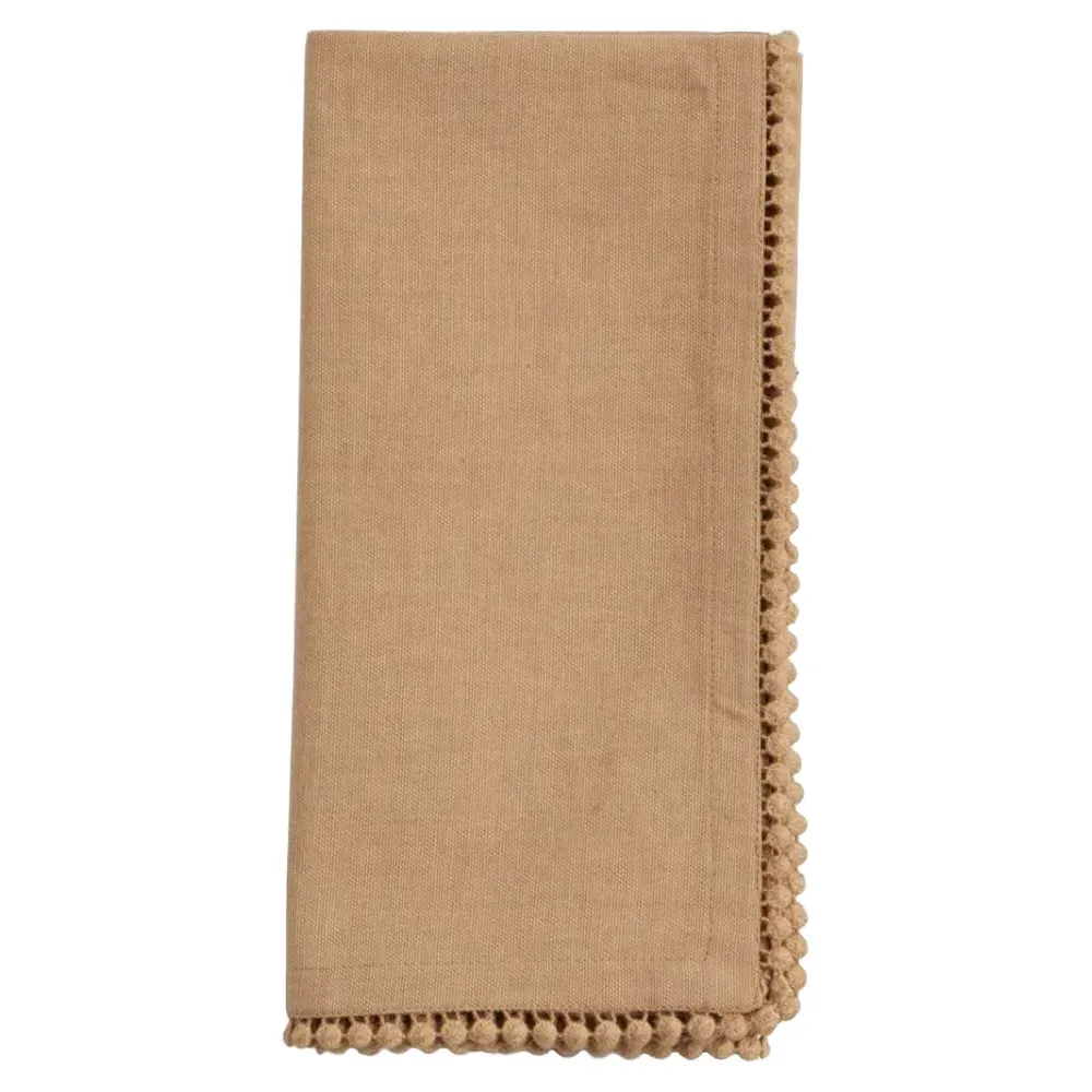 Margot Napkin Set with Pom Pom Border - Beige, Cotton