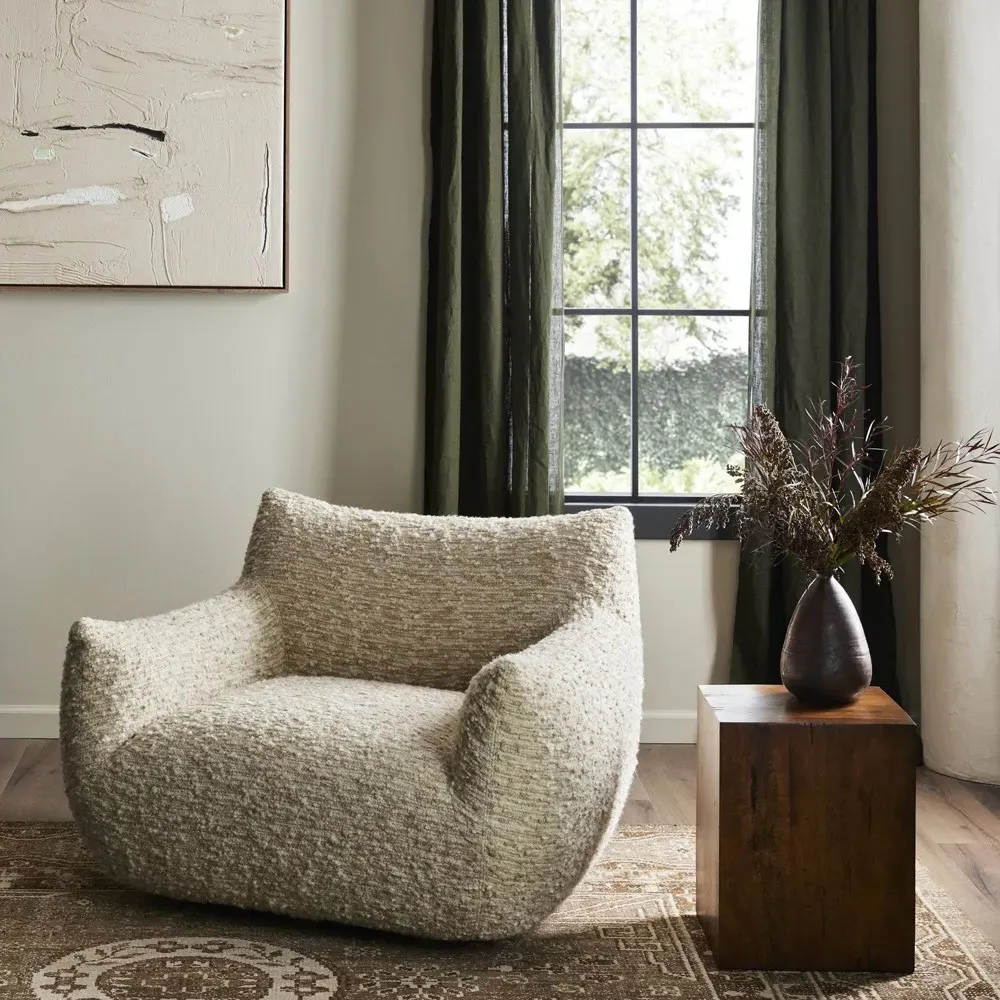 Margot Swivel Chair - Cream, Boucle