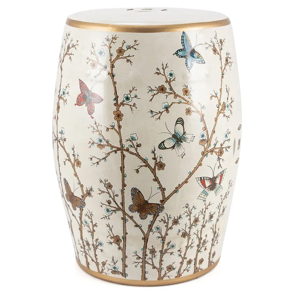 Maria Butterfly Garden Stool - White, Porcelain image
