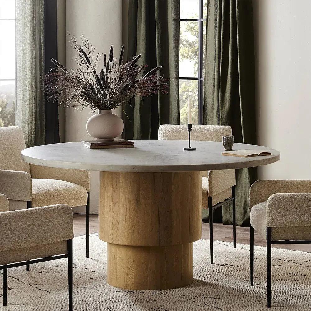 Mariana Round Dining Table - White, Oak