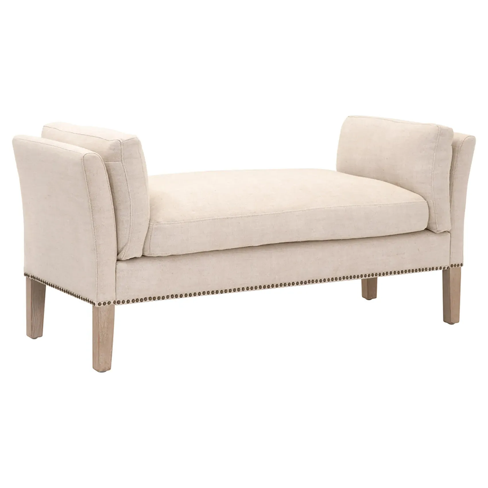 Maribelle Upholstered Bench with Nailhead Trim - Cream, Fabric