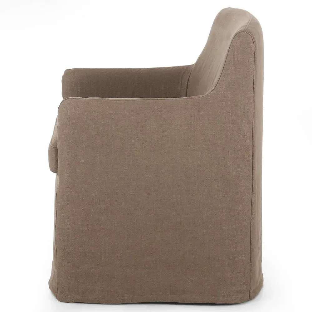Marika Slipcovered Caster Dining Arm Chair - Brown, Linen