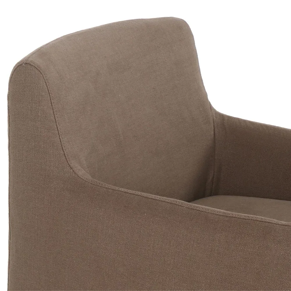 Marika Slipcovered Caster Dining Arm Chair - Brown, Linen