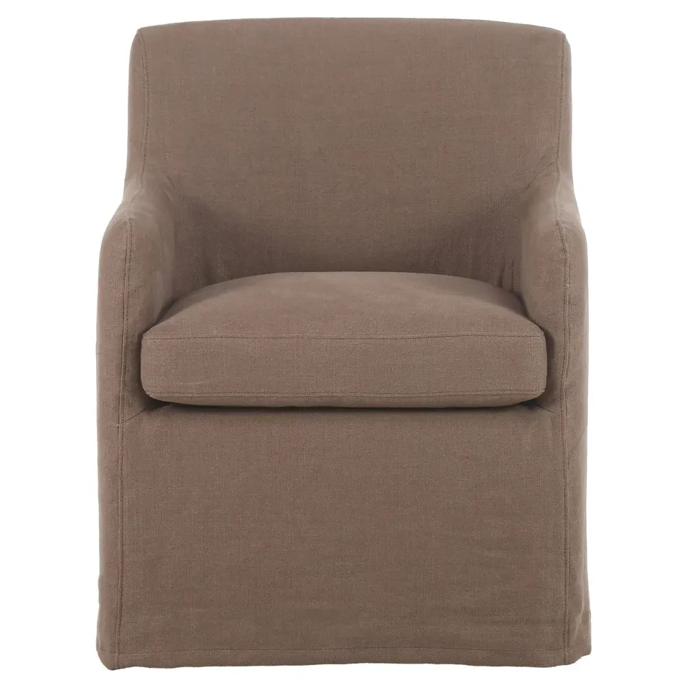 Marika Slipcovered Caster Dining Arm Chair - Brown, Linen image