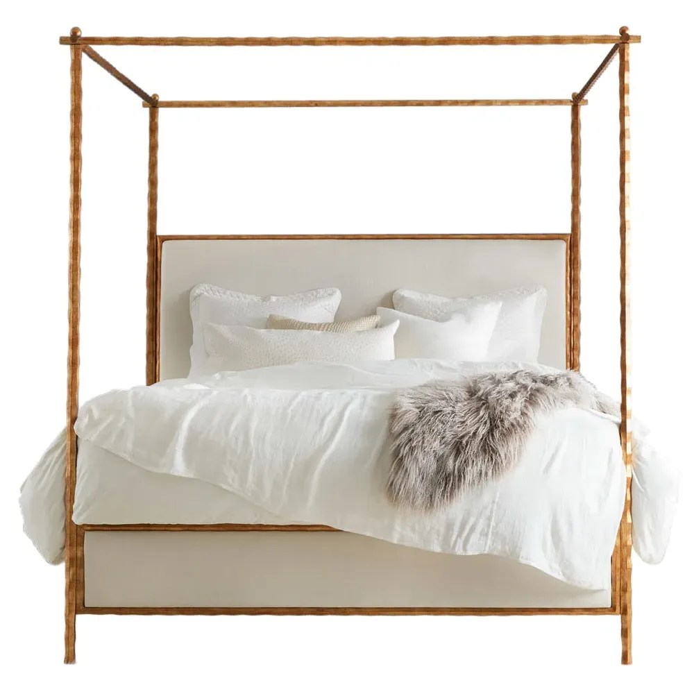 Marilyn Queen Size Canopy Bed - Gold, Linen image