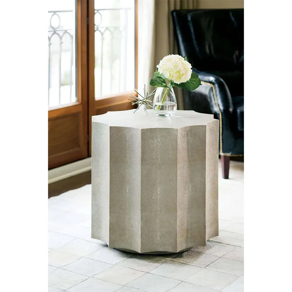 Marilyn Round Side Table - Beige, Faux Shagreen