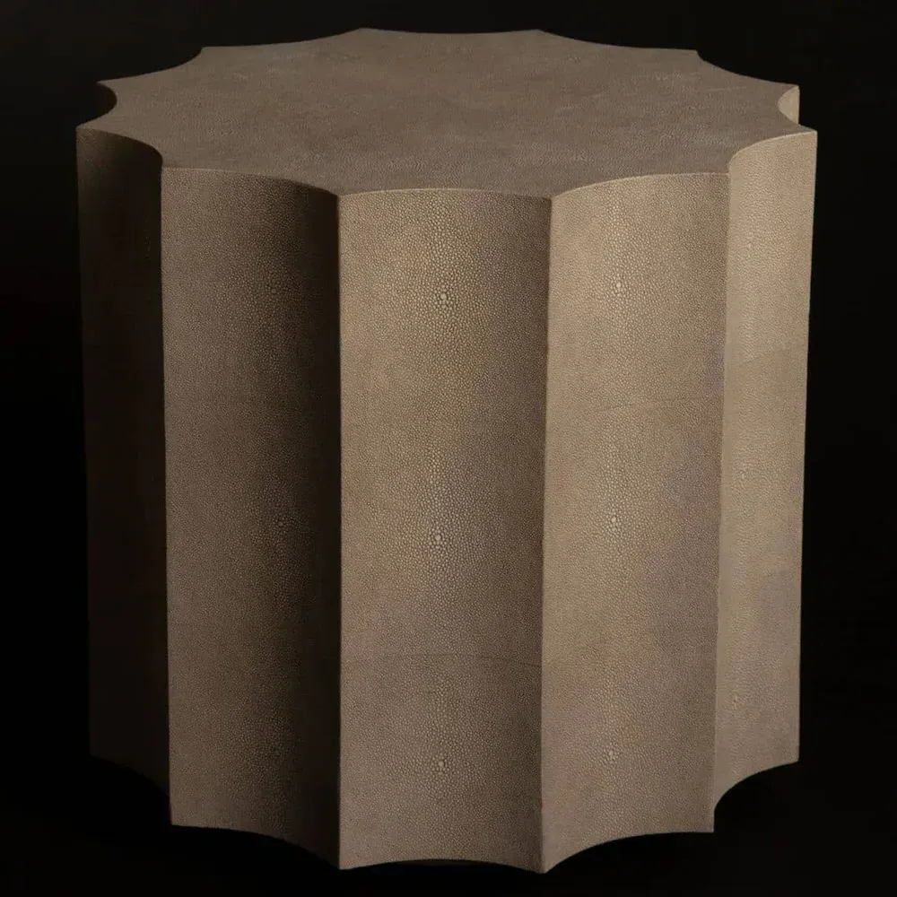Marilyn Round Side Table - Beige, Faux Shagreen
