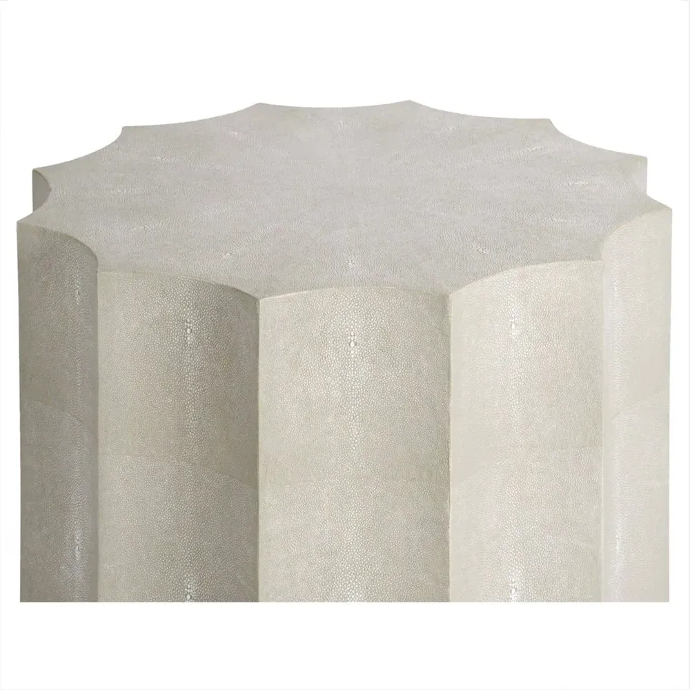 Marilyn Round Side Table - Beige, Faux Shagreen