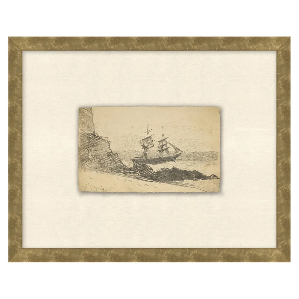 Marina Seascape Gold Frame Illustration 4 - Beige image