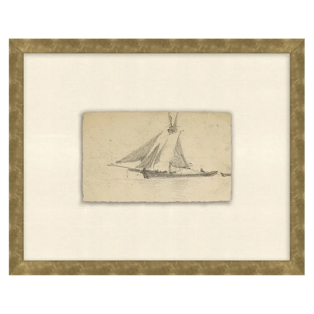 Marina Seascape Gold Frame Illustration 5 - Beige