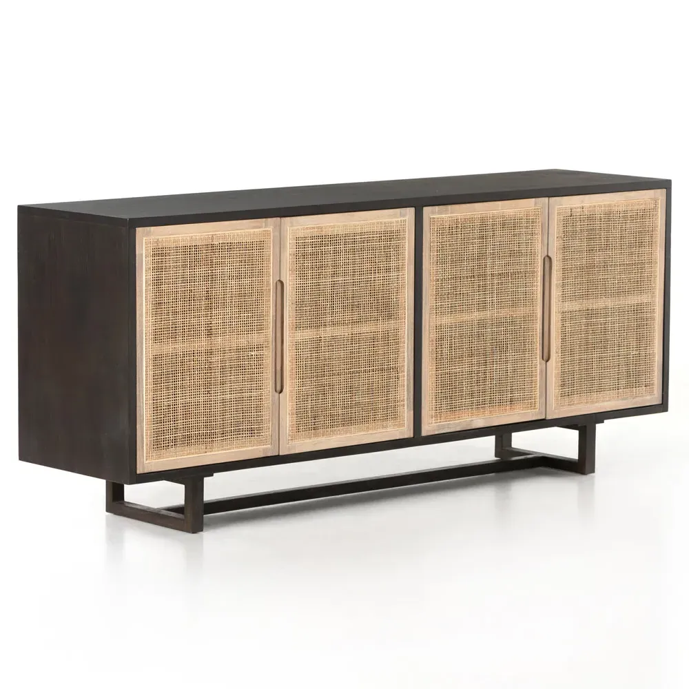 Marina Sideboard with Woven Cane - Black, Mango Wood
