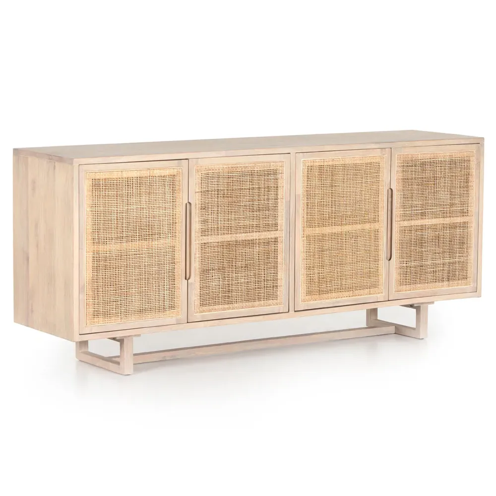 Marina Sideboard with Woven Cane - White Wash, Mango Wood