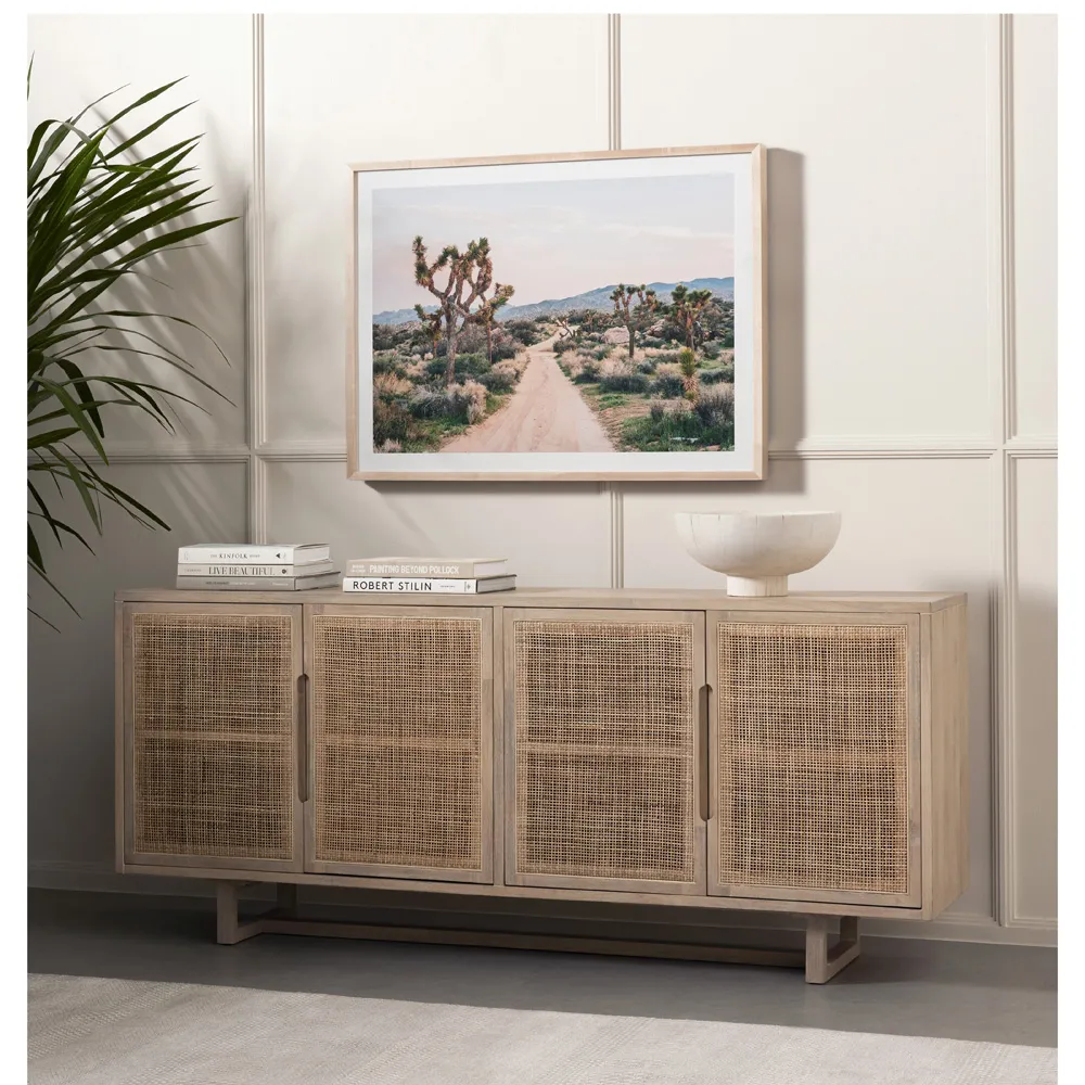 Marina Sideboard with Woven Cane - White Wash, Mango Wood