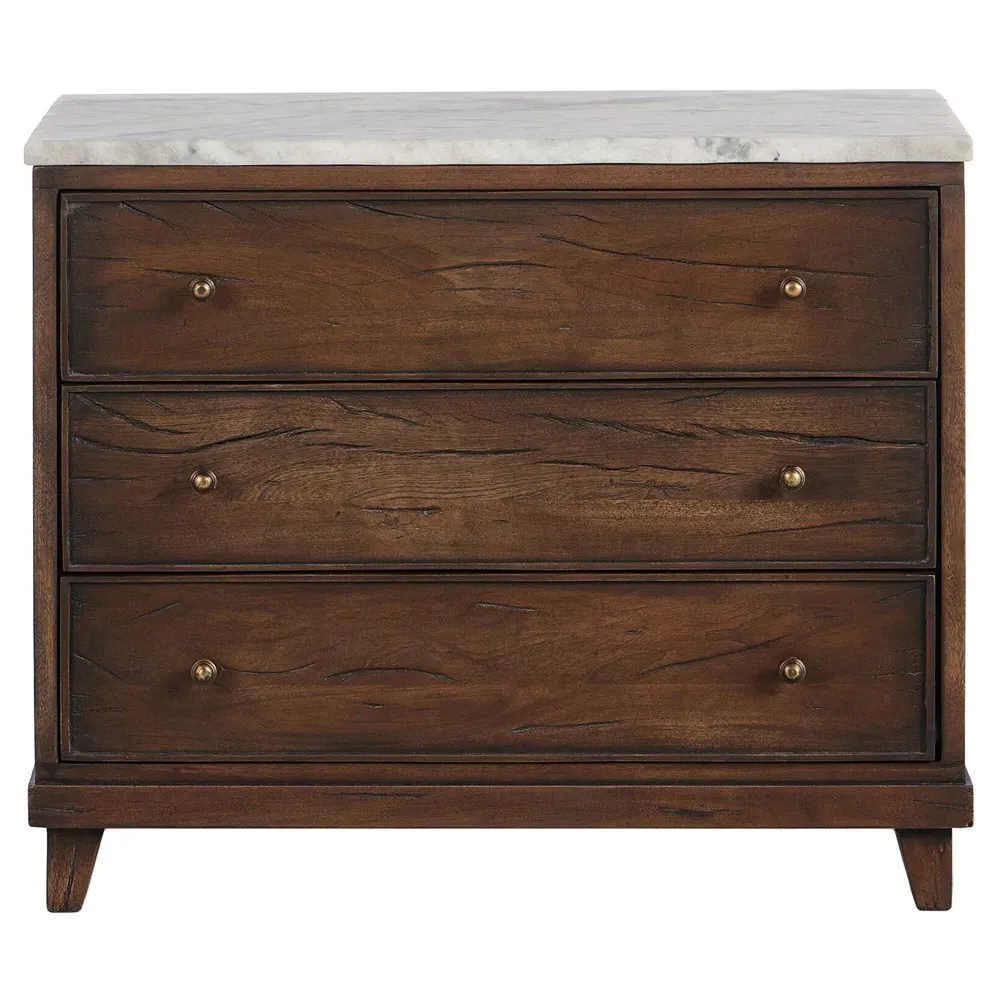 Marion Wide Nightstand - Brown Oak, Marble image