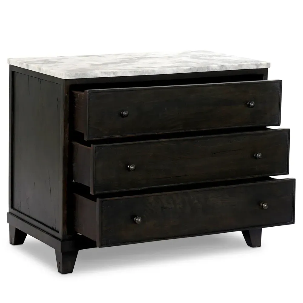 Marion Wide Nightstand - Dark Oak, Marble