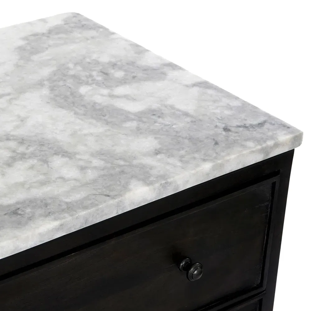 Marion Wide Nightstand - Dark Oak, Marble