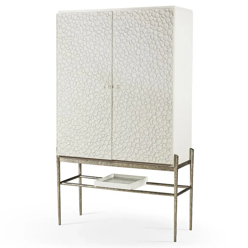 Maris Coral Patterned Bar Cabinet - White, Oak