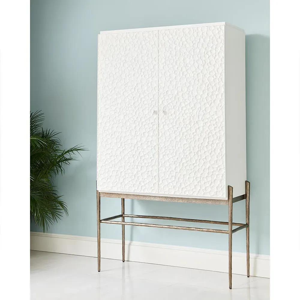 Maris Coral Patterned Bar Cabinet - White, Oak
