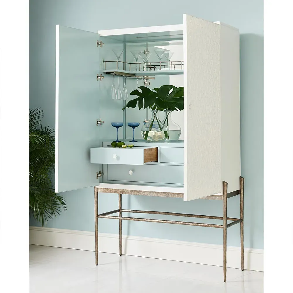 Maris Coral Patterned Bar Cabinet - White, Oak