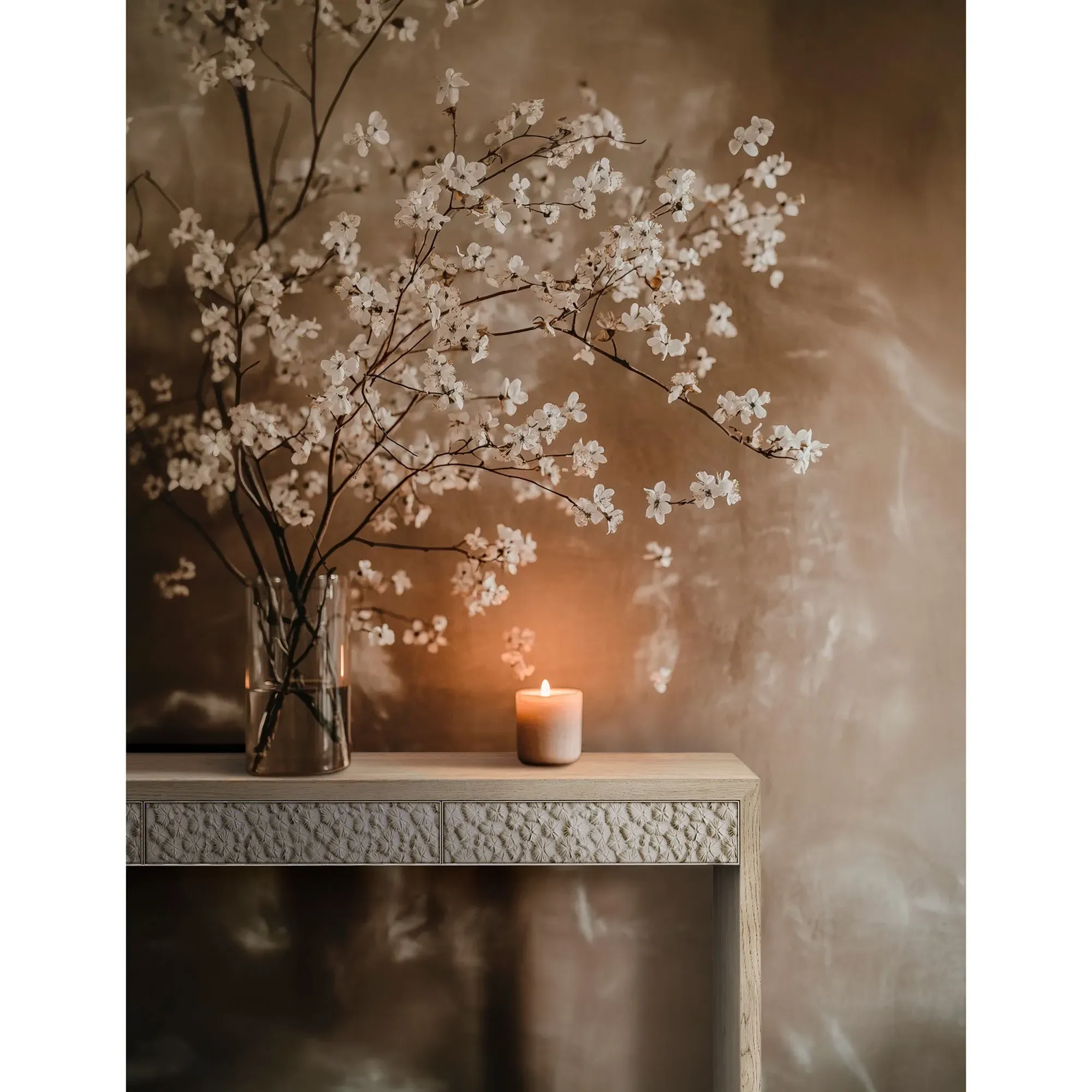 Maris Coral Patterned Console Table - White, Oak