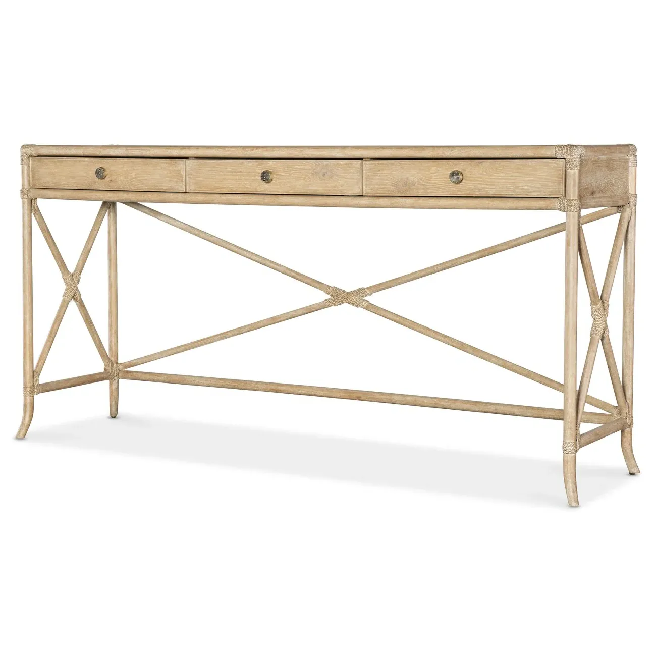 Maris Pole Rattan Console - Brown, Oak