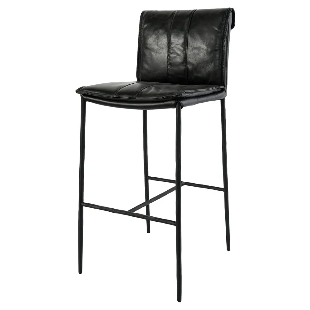 Marissa Bar Stool - Black, Leather