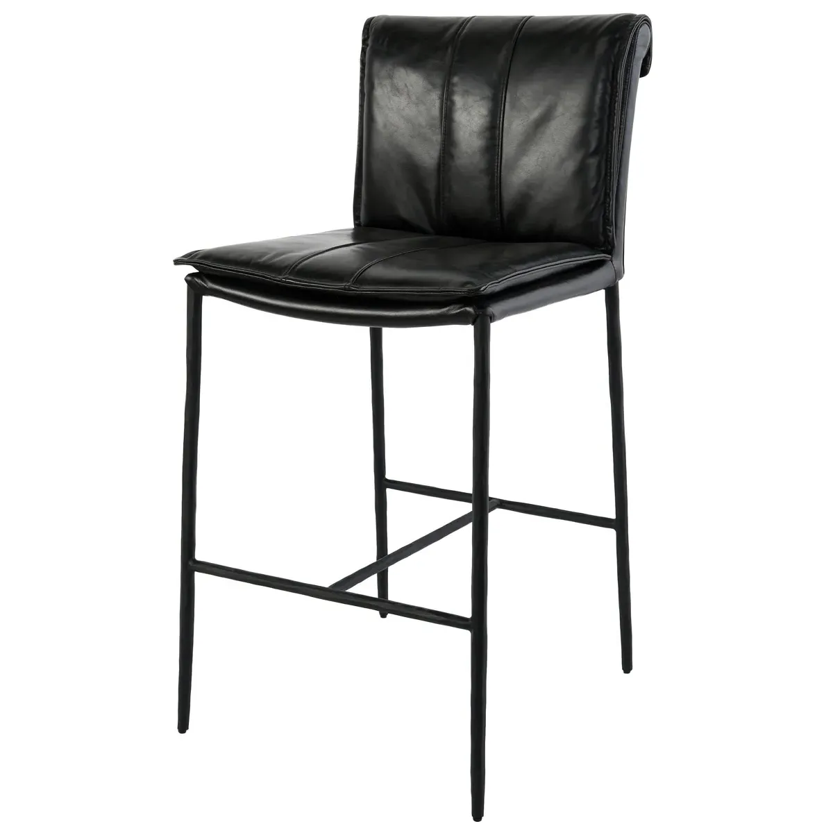 Marissa Counter Stool - Black, Leather