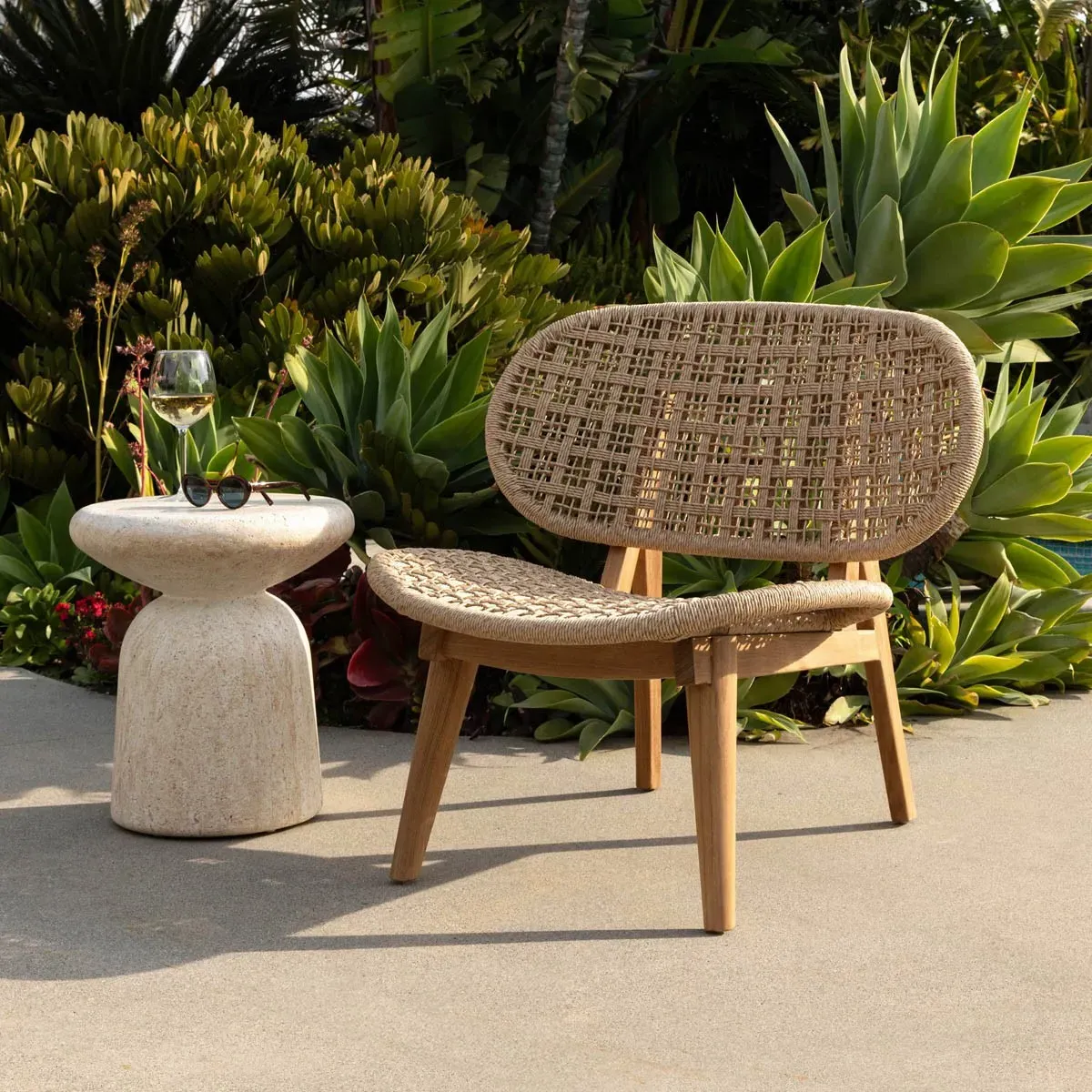 Marius Round Outdoor End Table - Beige, Concrete