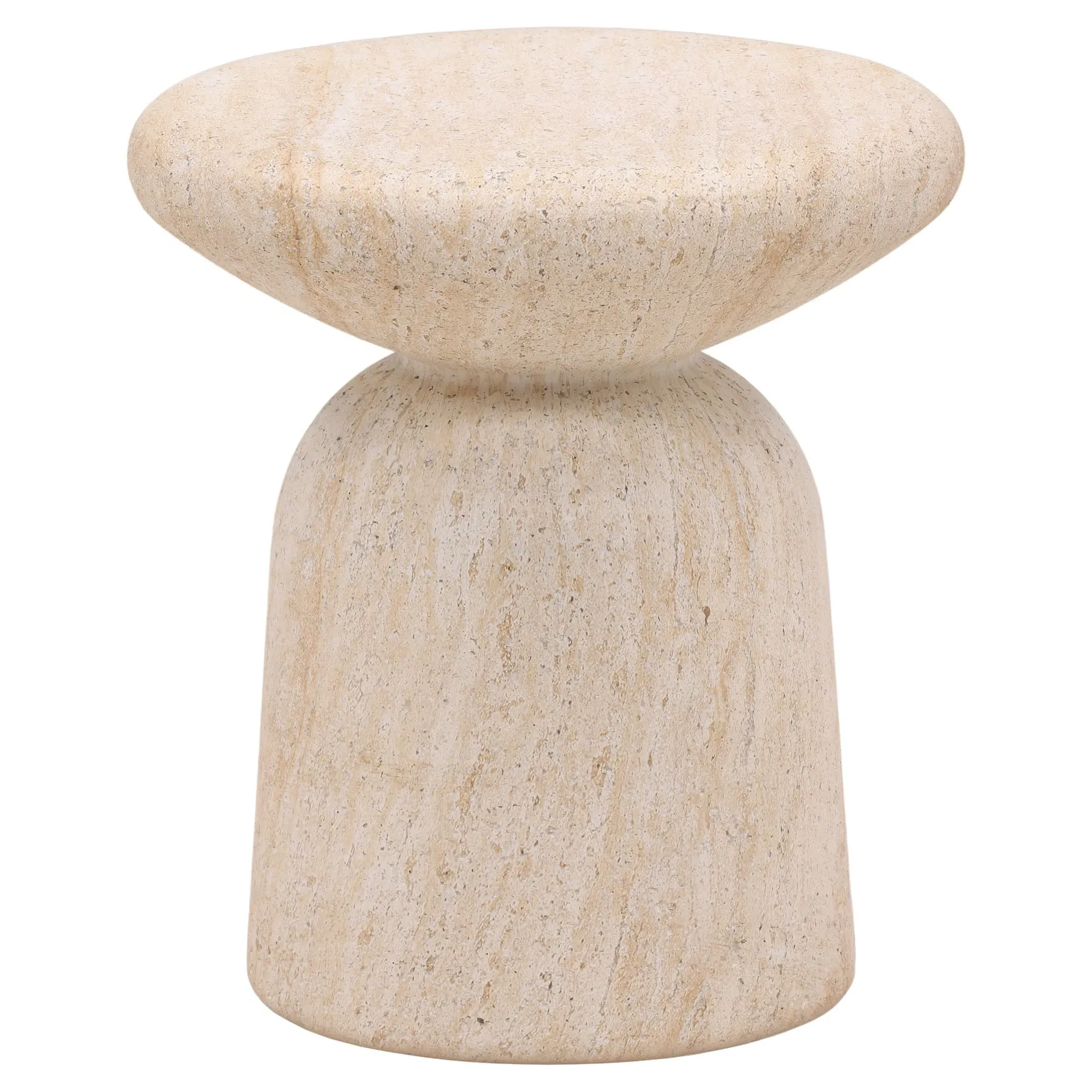 Marius Round Outdoor End Table - Beige, Concrete
