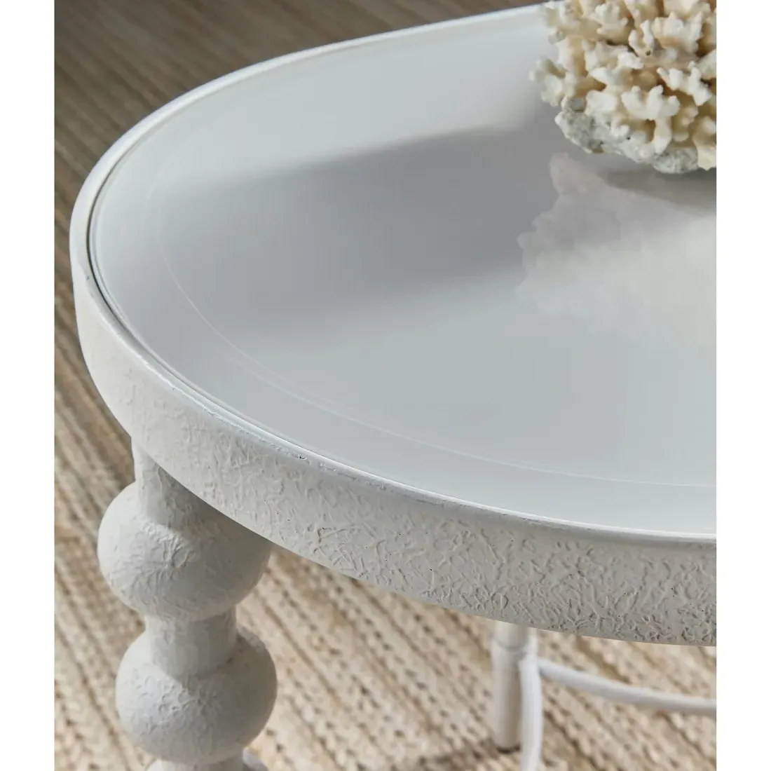 Marivelle Oval Side Table - White, Metal