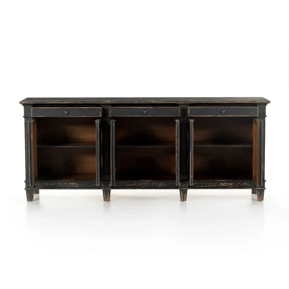 Marjorie 3 Drawer 6 Door Sideboard - Black, Pine Wood