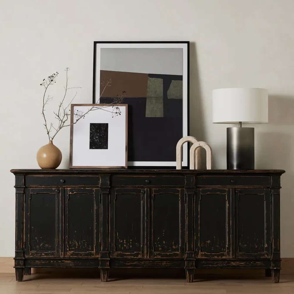 Marjorie 3 Drawer 6 Door Sideboard - Black, Pine Wood