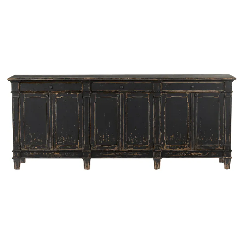 Marjorie 3 Drawer 6 Door Sideboard - Black, Pine Wood