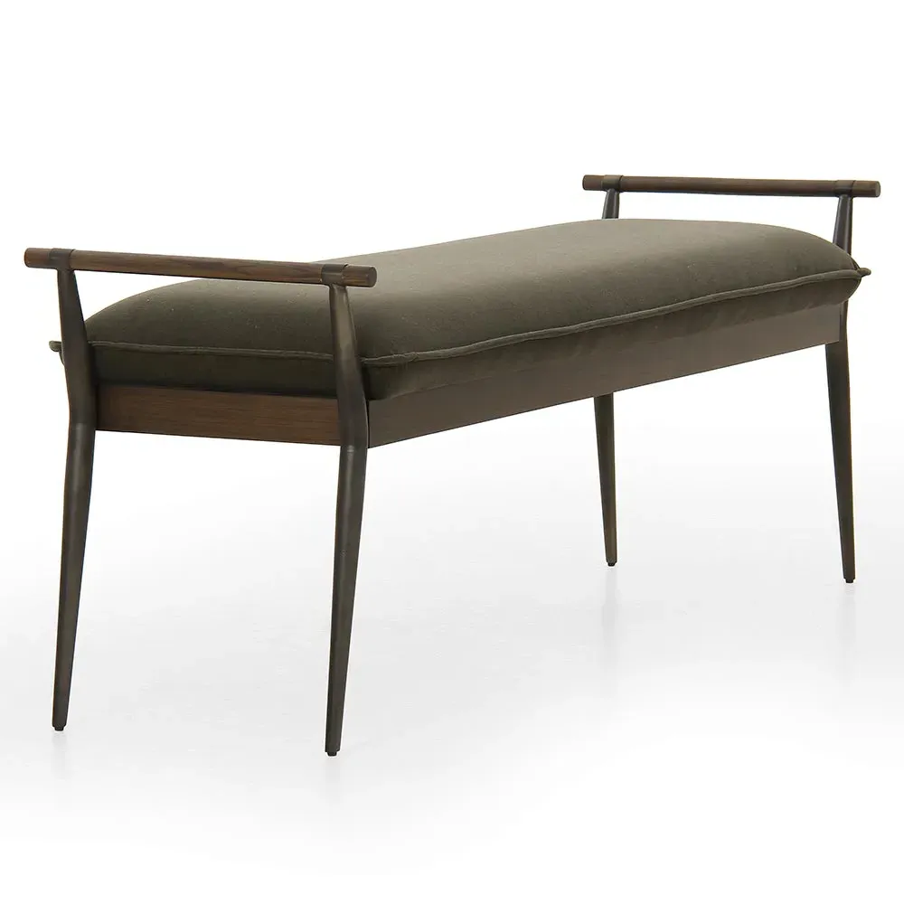 Mark Entryway Bench - Dark Green, Velvet