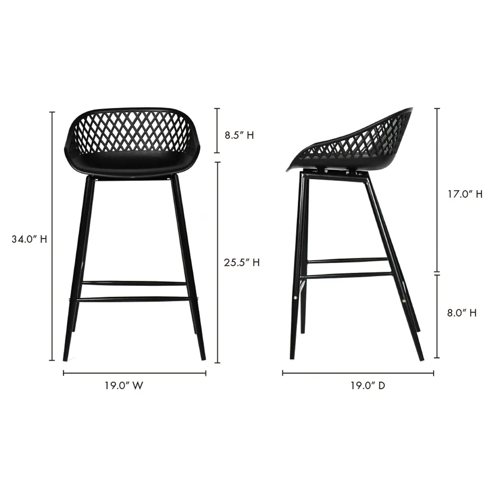 Mark Low Back Counter Stool Set of 2 - Black, Steel